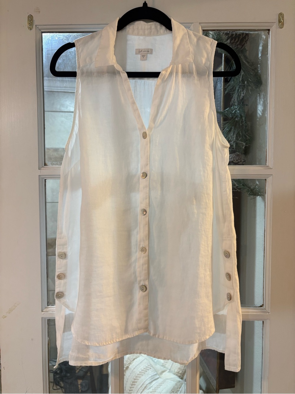 J.Jill Love Linen White 100% Linen Sleeveless Button Front Tunic Top Medium - Picture 3 of 7